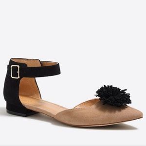 J. Crew Suede Color Block Pom Pom Flats